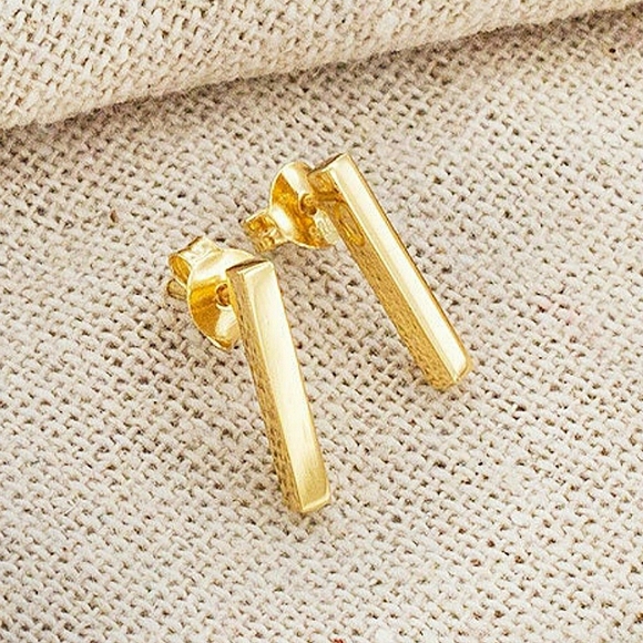ON HOLD: .925 SS minimalist bar earrings; sterling w/gold vermeil; nwot - Picture 2 of 6
